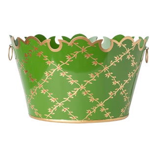 Scalloped Trellis Planter in Moss Green, Large For Sale