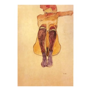 1981 Egon Schiele 2 Erotic Drawings Seated Nude With Purple Stocking For Sale