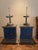 Late 20th Century Vintage Chinoiserie Teal Floral & Gilt Architectural Table Lamps - a Pair For Sale - Image 5 of 12