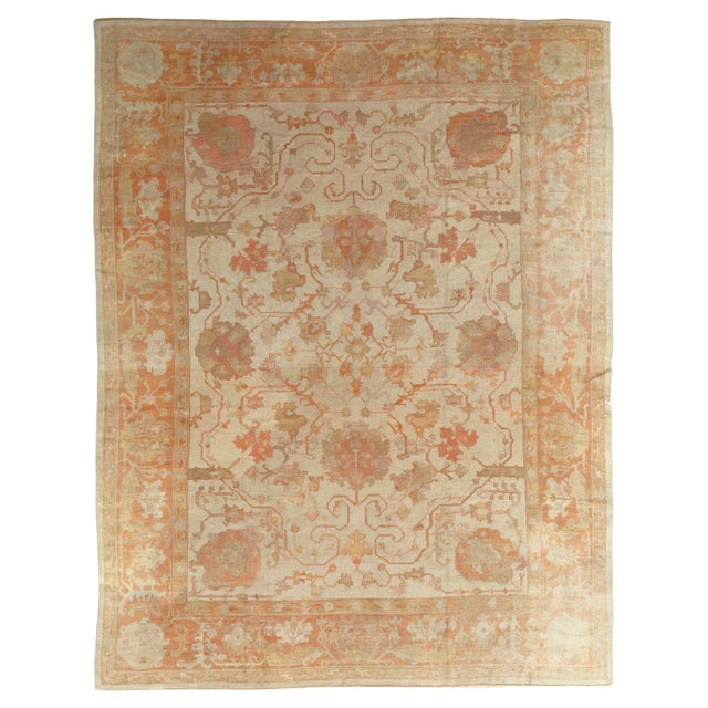 Antique Turkish Oushak Carpet, Handmade Oriental Rug, Beige, Taupe, Shrimp Coral For Sale - Image 16 of 16