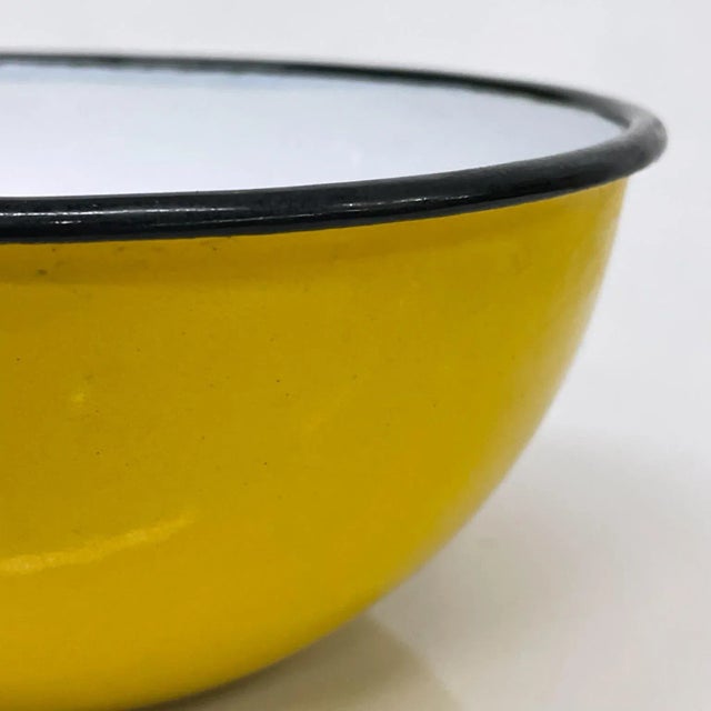 1970s Yellow White & Black Modern Poland Huta Silesia Enamelware Bowl For Sale In San Diego - Image 6 of 7