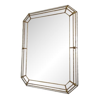 Large Vintage Spanish Venetian Style Rectangular Brass Wall Mirror – Gold Hollywood Regency, 1980s For Sale