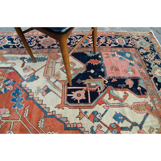 Burnt Orange House of Séance - 1900s Antique Persian Heriz Serapi Earth-Toned Large Handwoven Rug - 10'’ X 11'11" For Sale - Image 8 of 12