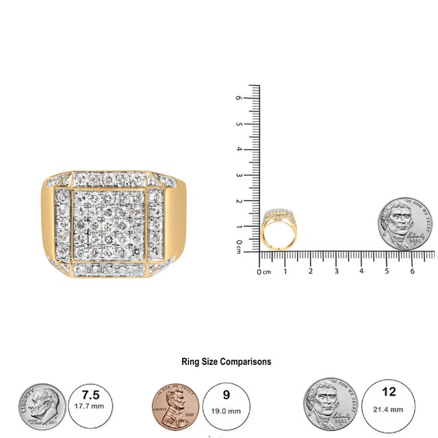Men's 10K Yellow Gold 2 1/8 Cttw Diamond Composite Cluster Cocktail Ring Band - Size 9 For Sale In New York - Image 6 of 6