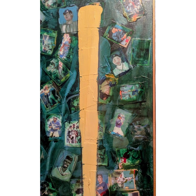 Making use of unconventional materials, this work features over 40 vintage baseball cards published in the 1980s. They...