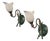 1960s Italian Floral Wall Sconces, Green Metal, Bronze, Glass - Pair For Sale