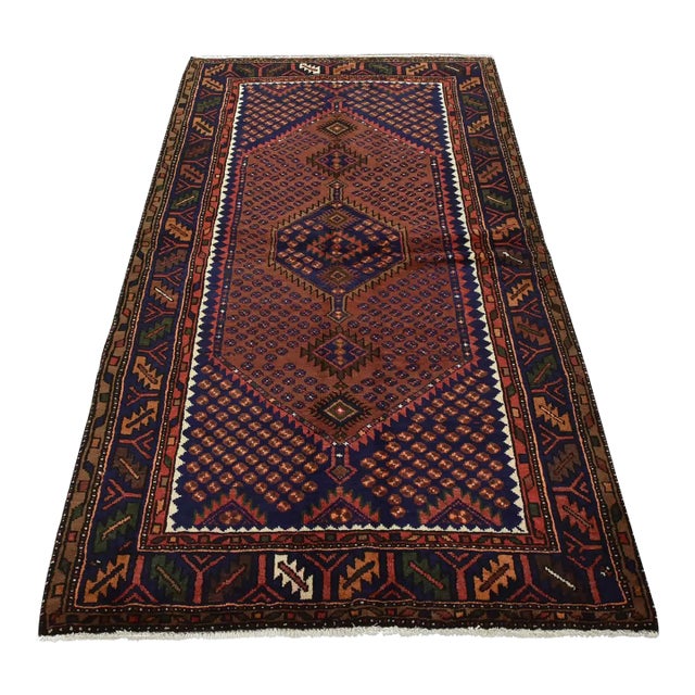 Zanjan Rug 4'5'' X 7'5'' Red Wool Vintage Tribal Hand-Knotted Oriental Carpet For Sale