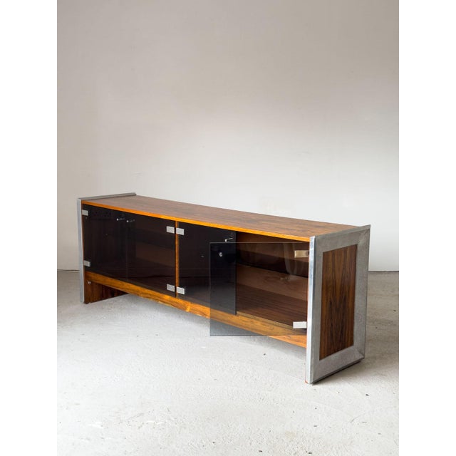 Rosewood, Chrome & Smoked Glass Sideboard attributed to Richard Young for Merrow Associates, 1960s For Sale - Image 16 of 16