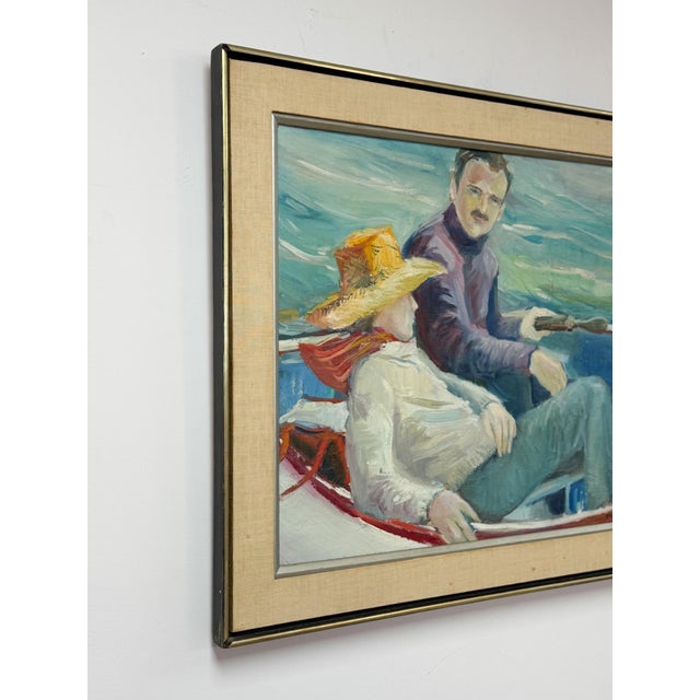 The Boatman Original Oil Painting Signed m.w. Picchi Couple Boat Nautical Art For Sale - Image 11 of 13