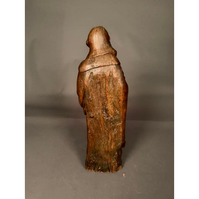 Burnt Umber Early 19th Century Flemish Hand-Carved Oak Statue of Saint Agnes, Circa 1820 For Sale - Image 8 of 16