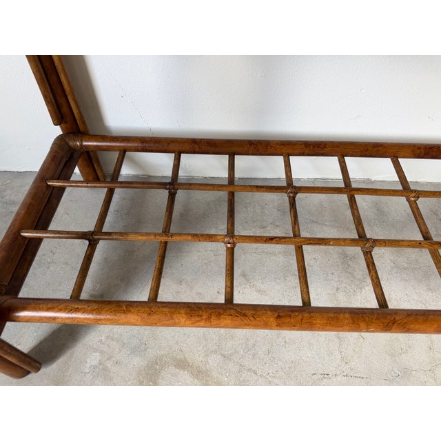 1970's Vintage Coastal Geometric Rattan & Glass Top Console Table For Sale - Image 13 of 16