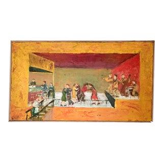 Jazz Club Scene Painting, 1953 Signed Nightclub Painting, Framed For Sale