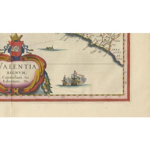 17th Century Blaeu Map of Valencia Valentia Regnum, 1642 For Sale - Image 5 of 15