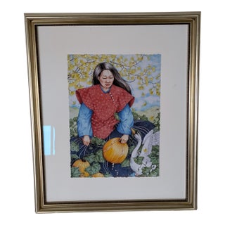 Watercolor Original Signed by Karin Khrone Kaufman, Titled the Swan Song-Pumpkin Woman. For Sale