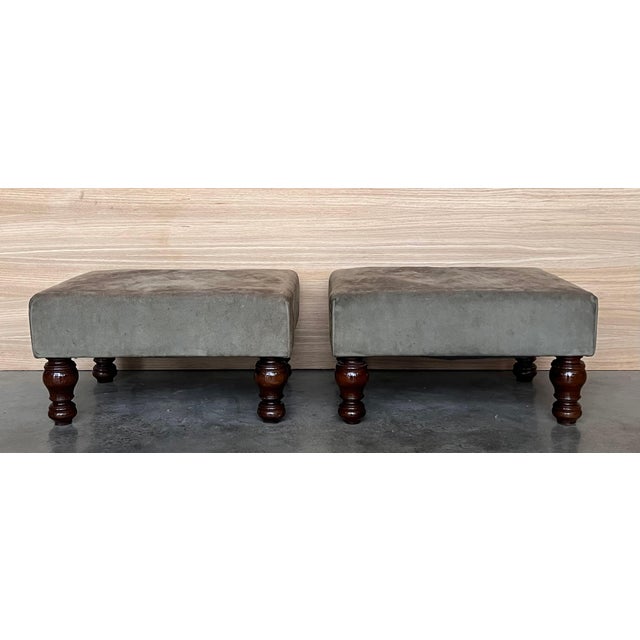 Pair of Footstools with leather seat and Bowl Legs For Sale - Image 18 of 18