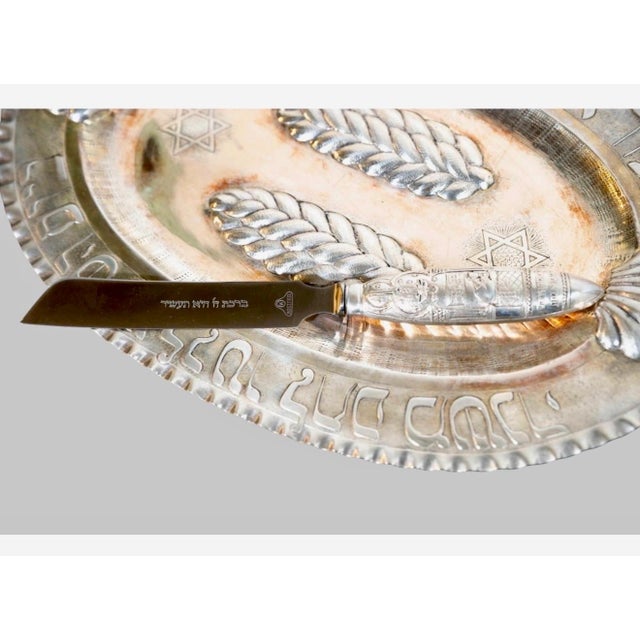 Unknown, Antique Silver German Judaica Shabbat Challah Knife Hebrew Blessing Inscription For Sale - Image 11 of 11