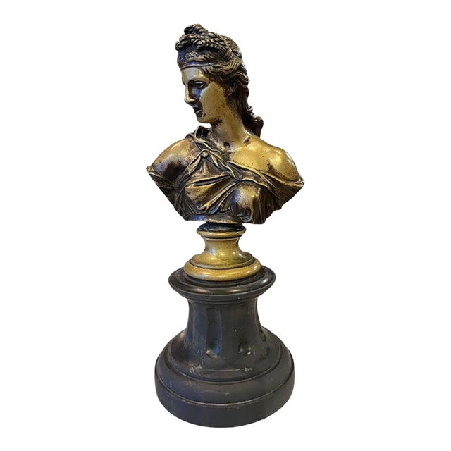 19th Century Bronze Bust of Diana Black Marble Base For Sale