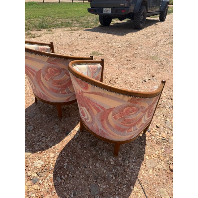 1940s French Art Deco Barrel Back Club Chairs - A Pair For Sale - Image 9 of 12