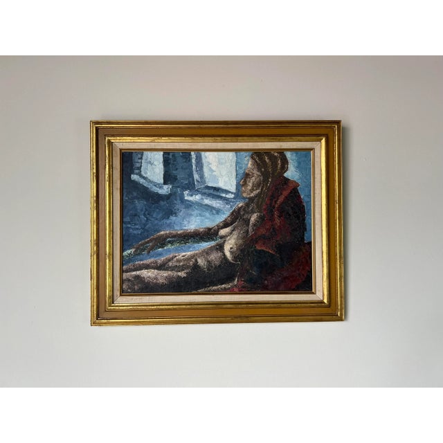 60's Vintage Grey Reclining Nude Woman Oil Painting, Framed For Sale - Image 11 of 11