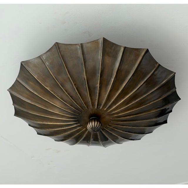 Handmade Brass Flush Mount Ceiling Light | Sculptural Flower Petal Light Fixture For Sale - Image 6 of 13