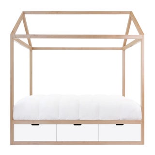 Domo Zen Twin Canopy Bed in Maple With White Finish Drawers