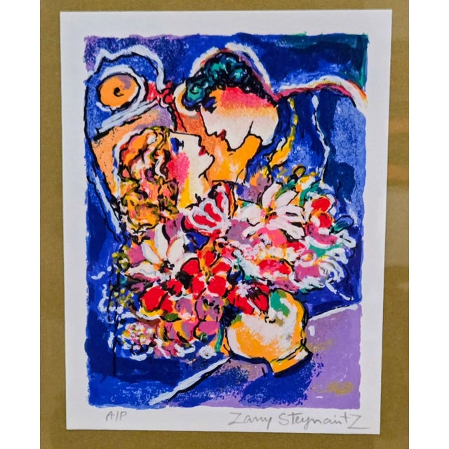 "Lovers with Bouquet" - Color Serigraph; Zamy Steynovitz (1951-2000 Polish-born Israeli artist) pencil signature on lower...