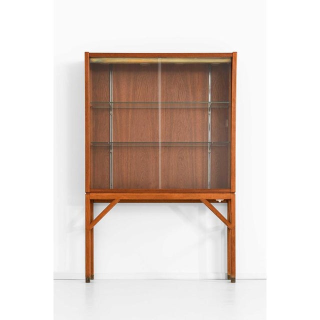 Gold Scandinavian Modern Cabinet in Glass, Teak and Beech attributed to Carl-Axel Acking, 1950s For Sale - Image 8 of 10