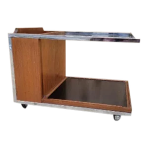 Mid Century Modern Chrome Trimmed Wood With Glass-Top Magazine Trolly on Casters
