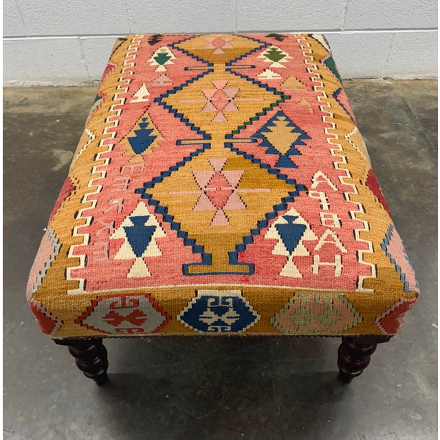 English George Smith Kilim Ottoman For Sale - Image 3 of 8