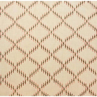 Rose Tarlow "Pulitzer" Tourmaline Embroidered Lattice Linen Fabric- 7.75 Yards For Sale