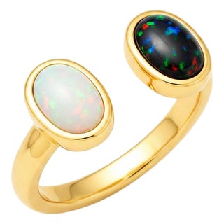 Toi Et Moi Gemstone Ring: White Opal and Black Opal, Size 7.5 For Sale