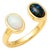 Toi Et Moi Gemstone Ring: White Opal and Black Opal, Size 7.5 For Sale