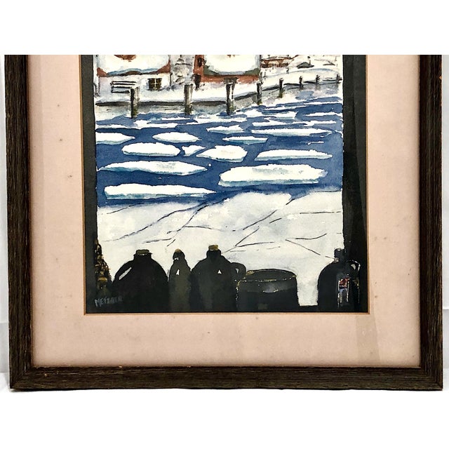 American Impressionist Northeastern Winter Watercolor Scene by Philip W. Metzger For Sale - Image 4 of 7