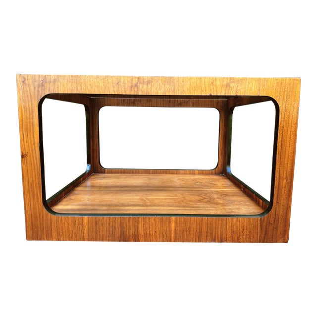 1970s Lane Altavista Va Rectangular Side Table With Smoke Glass + Walnut For Sale