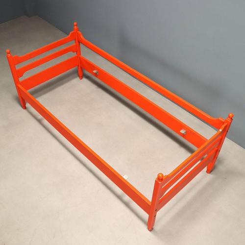 Vintage Bed in Orange Wood, 1970s For Sale - Image 6 of 8