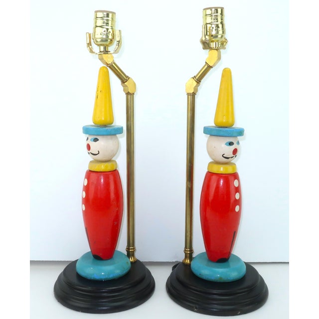 Mid-Century Modern 1950's French Wood Figural Ring Toss Toy Lamps, a Pair For Sale - Image 3 of 14