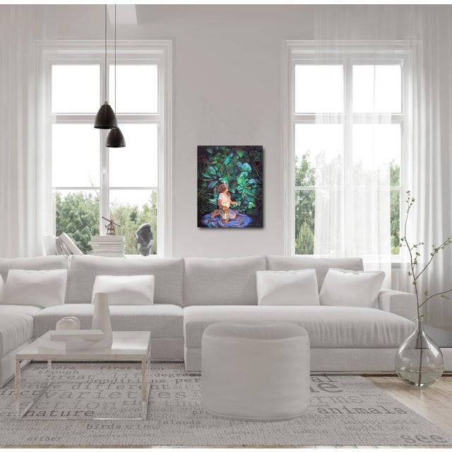 Wood Periphery - Luminous Glowing Colorful Figurative Surrealist Oil Painting on Wood Original Artwork by Michelle Fillmore For Sale - Image 7 of 9