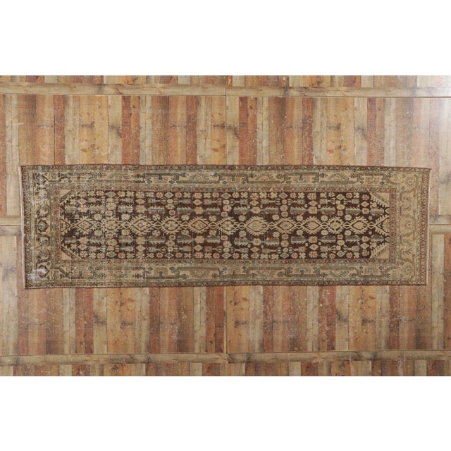 Brown Antique Persian Malayer Rug Runner - 03'09 X 12'08 For Sale - Image 8 of 9