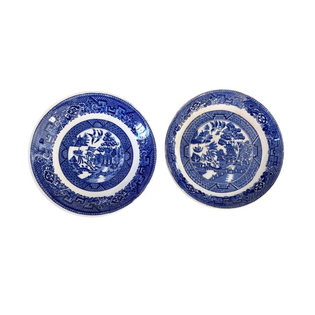 1940s Vintage Blue and White Porcelain Decorative Set of 5 Plates Made in Japan For Sale - Image 5 of 11