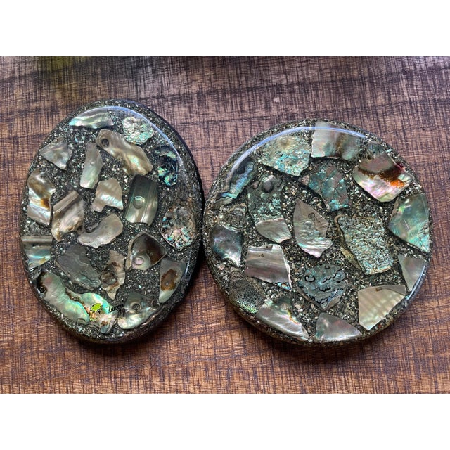 Vintage Abalone Trivets- a Pair For Sale - Image 4 of 4
