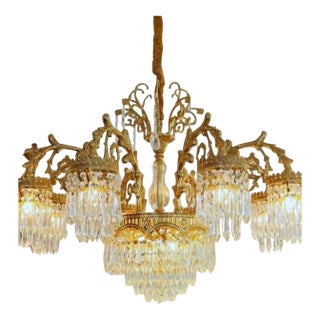Maison Velour Victoria Palace Crystal Chandelier – Antique Brass Luxury Fixture For Sale