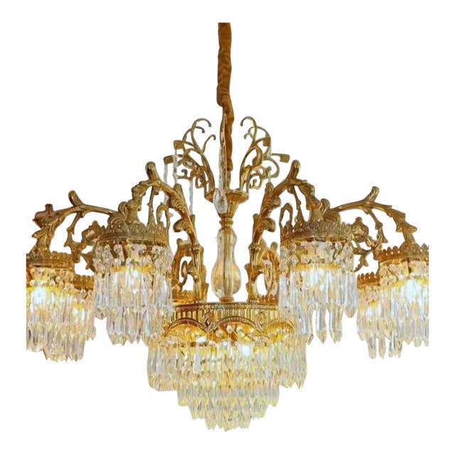 Maison Velour Victoria Palace Crystal Chandelier – Antique Brass Luxury Fixture For Sale