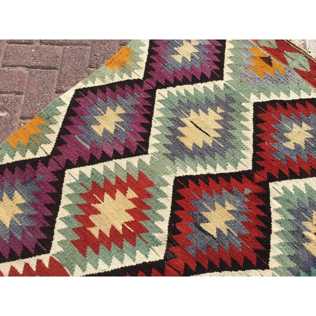 Rustic Purple & Teal Vintage Turkish Kilim Rug - 51.5" X 99" For Sale - Image 3 of 9