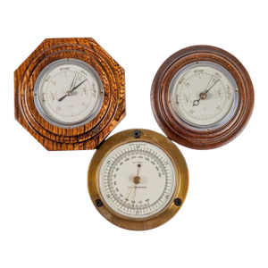 20th Century English and American Brass and Oak Navy Ship Barometers Set 3
