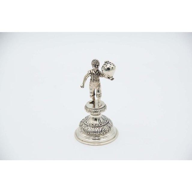 Silver Toothpick Holder with Child Playing Spinning Top For Sale - Image 4 of 4