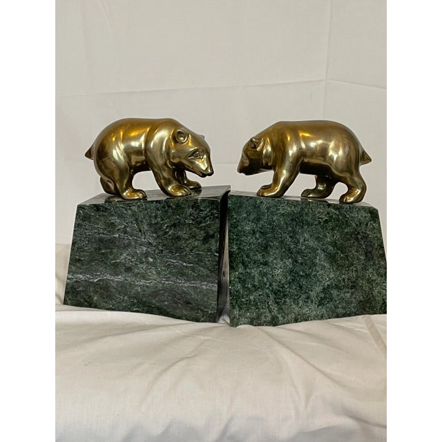 1970s 1970s Brass Bears on Green Marble Base Bookends- a Pair For Sale - Image 5 of 8