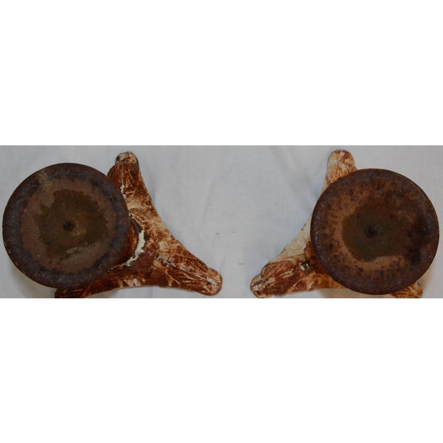 1960s Vintage Pair of Cast Iron Candleholders With Vignettes For Sale - Image 5 of 8