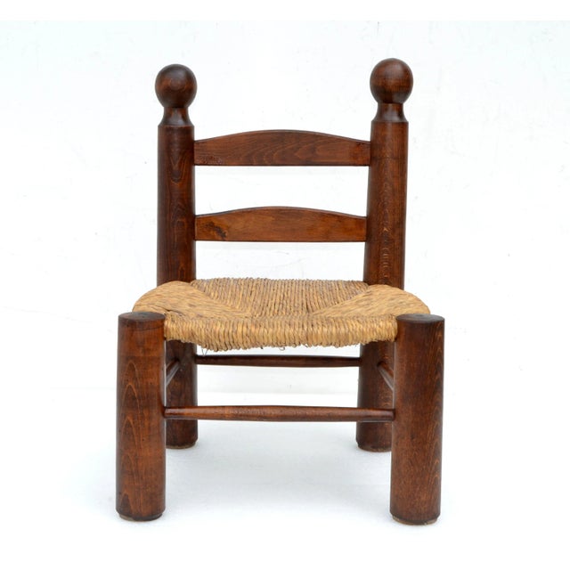 Charlotte Perriand Style Turned Wood Kid's Chair Woven Rush Seat France 1960 For Sale - Image 12 of 12