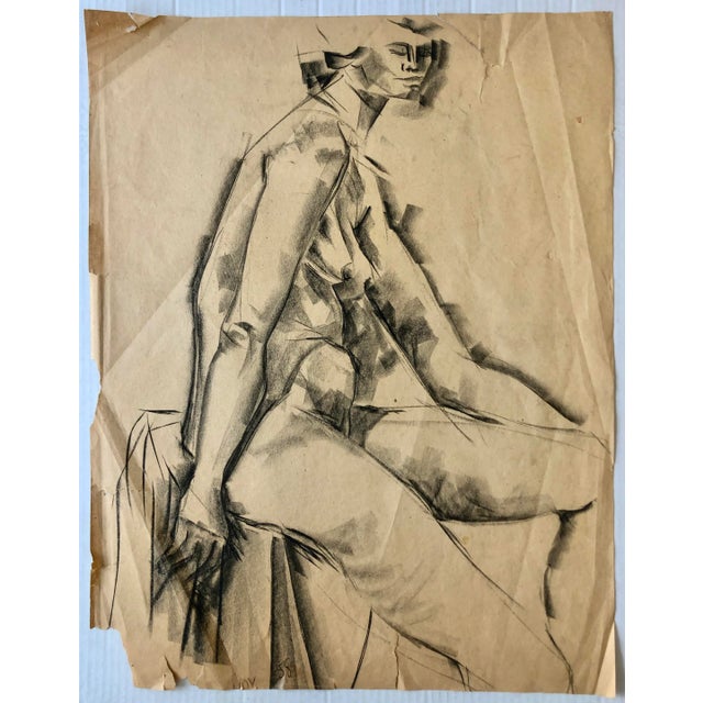 Mid-Century Charcoal Cubist Female Nude For Sale - Image 12 of 12