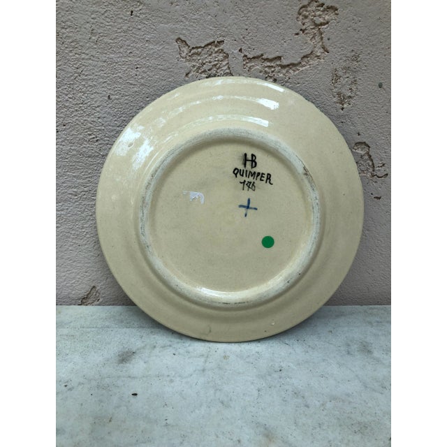 French Country French Faience Plate Quimper, Circa 1920 For Sale - Image 3 of 5